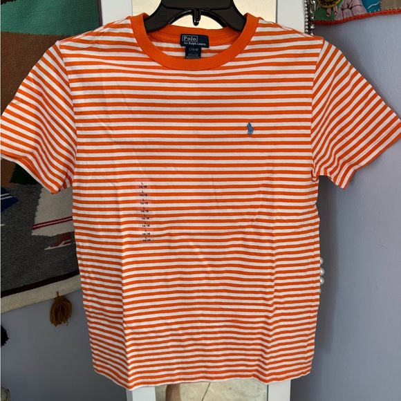 Ralph Lauren, short sleeve T-shirt, orange and white stripe size 14/16 boys nwt - Picture 1 of 8